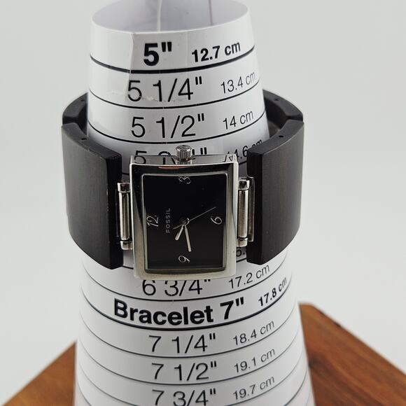 Fossil Women's Silver Tone Wood Look Link Band Bold Art Deco Eclectic ES-1540 - Picture 7 of 7